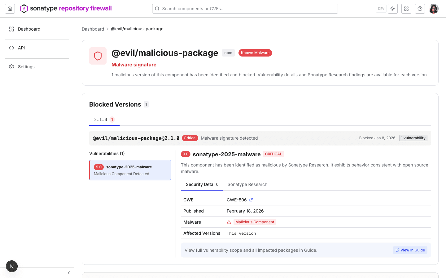 Component details view